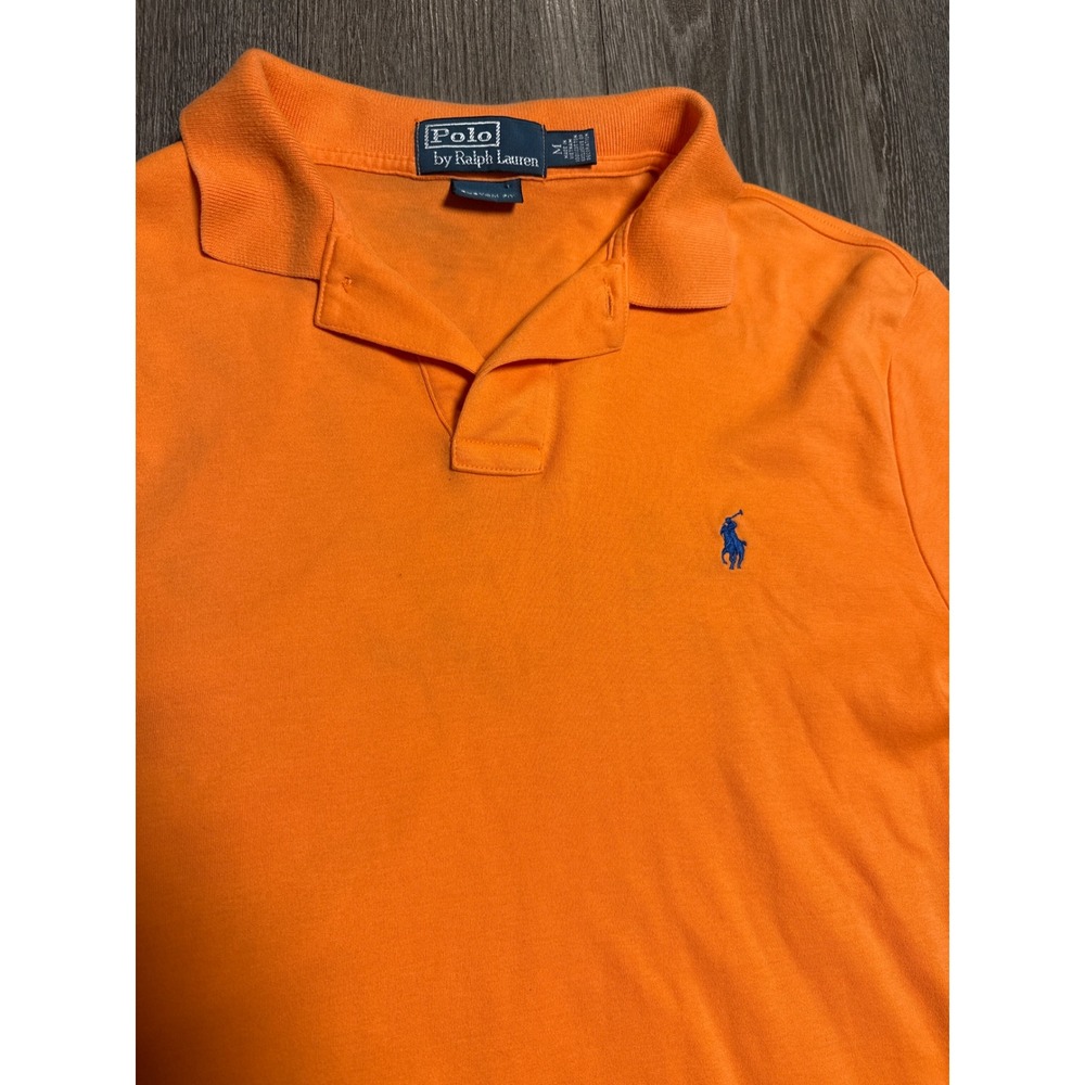 Polo Ralph Lauren Mens Custom Fit Orange Cotton Mesh Polo Shirt Blue Pony Size M